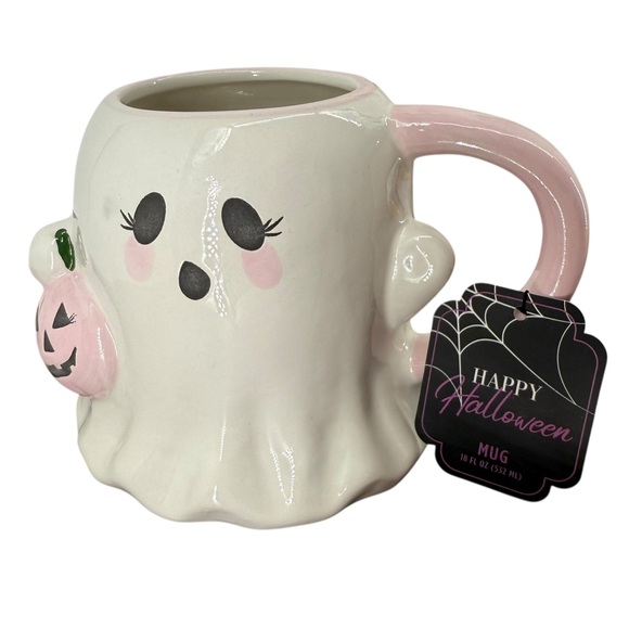Halloween Eyelash Blush Ghost Mug Pink Pumpkin 18oz Global Design Connections - Picture 3 of 14